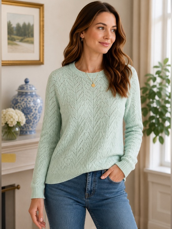 Talbots Sweaters - Talbots Blue Green Pointelle Knit Sweater Medium Soft Cozy Classic Size M